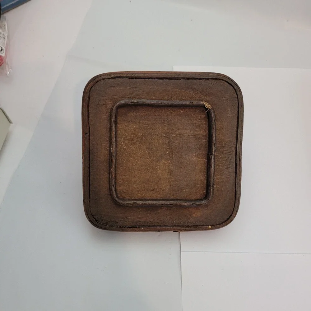 Vintage Decorative Keepsake Box Brown Floral Embossed Bamboo Trim Flared